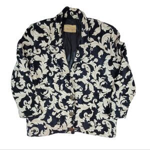 Vintage Painted Pony Tapestry Black Gold Paisley Print Blazer Jacket sz XL